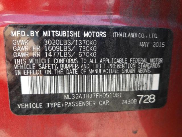 2015 Mitsubishi Mirage De VIN: ML32A3HJ7FH051061 Lot: 53949334