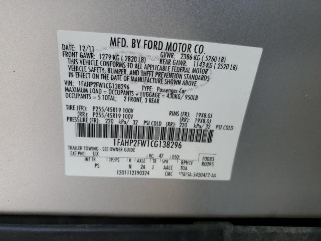 2012 Ford Taurus Limited VIN: 1FAHP2FW1CG138296 Lot: 53658144