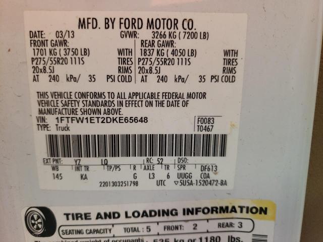 2013 Ford F150 Supercrew VIN: 1FTFW1ET2DKE65648 Lot: 53968234