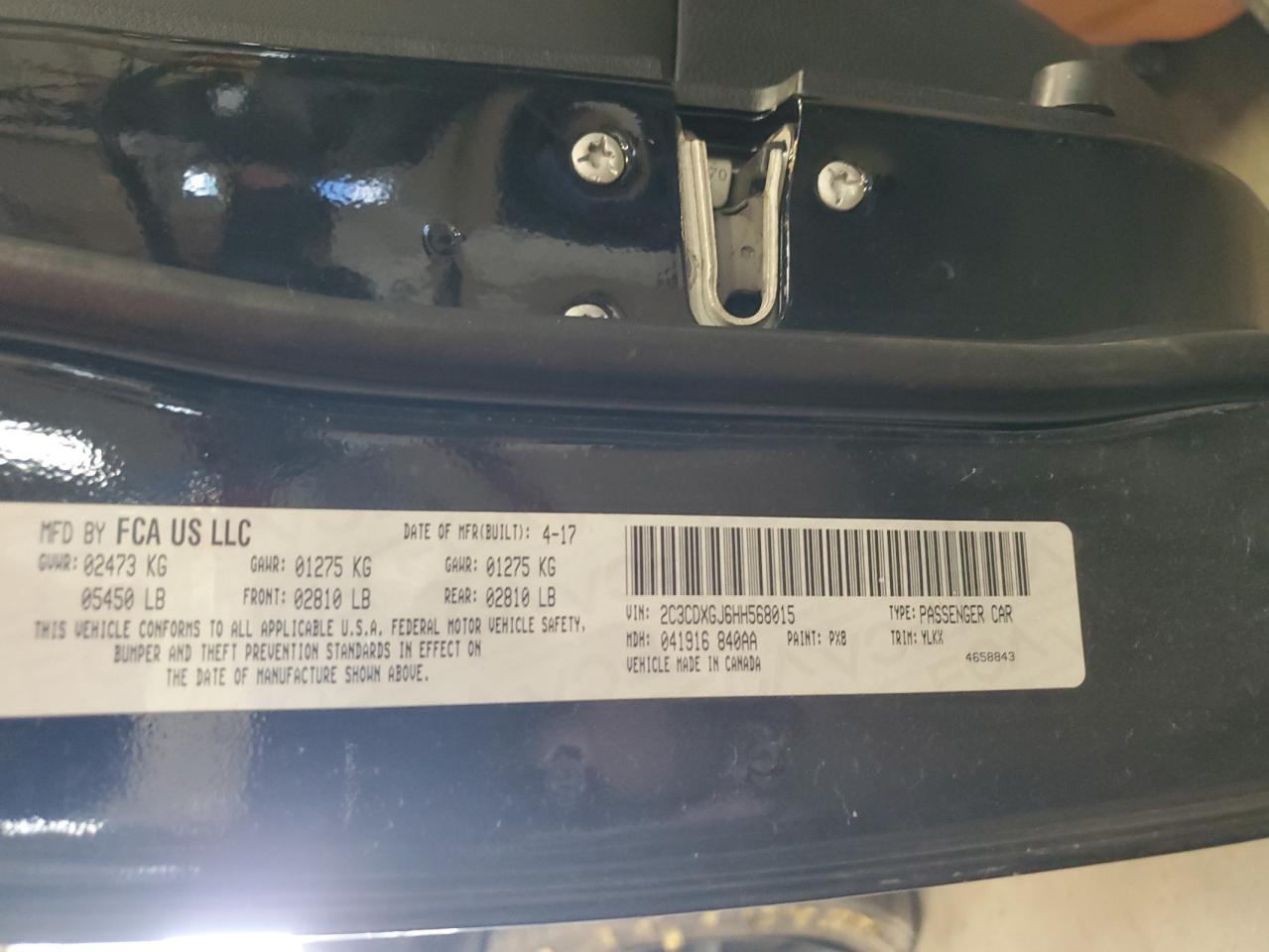 2C3CDXGJ6HH568015 DODGE CHARGER 2017