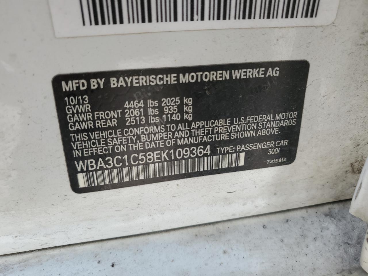 WBA3C1C58EK109364 2014 BMW 328 I Sulev