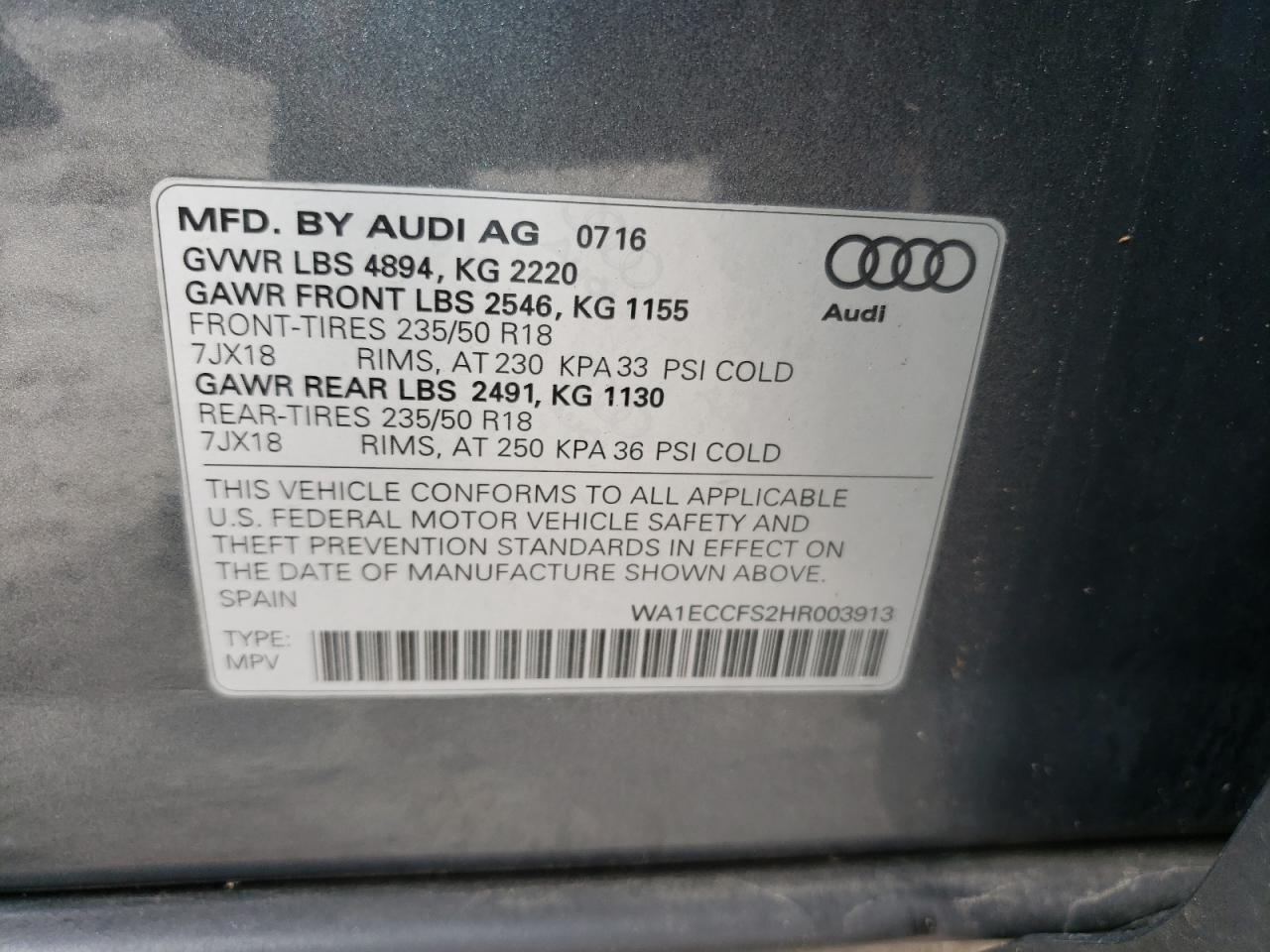 WA1ECCFS2HR003913 2017 Audi Q3 Premium