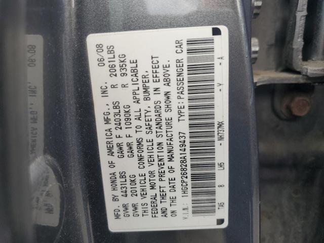 2008 Honda Accord Exl VIN: 1HGCP26828A149437 Lot: 54142724