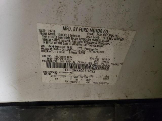 2016 Ford Taurus Police Interceptor VIN: 1FAHP2MKXGG116822 Lot: 54179184