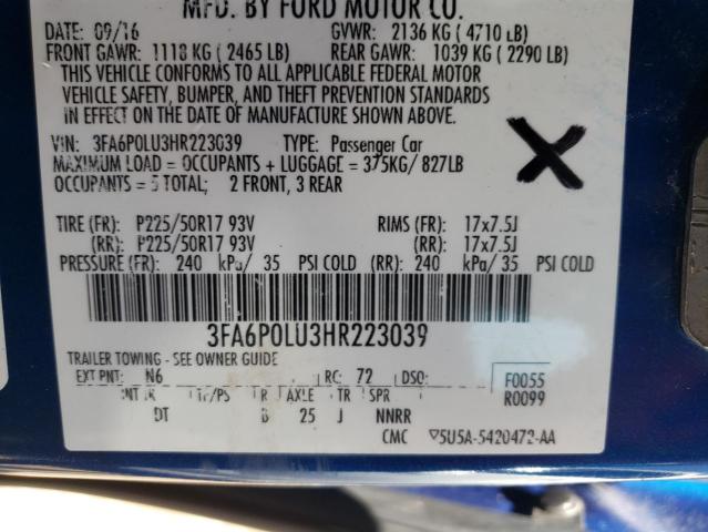 2017 FORD FUSION SE - 3FA6P0LU3HR223039