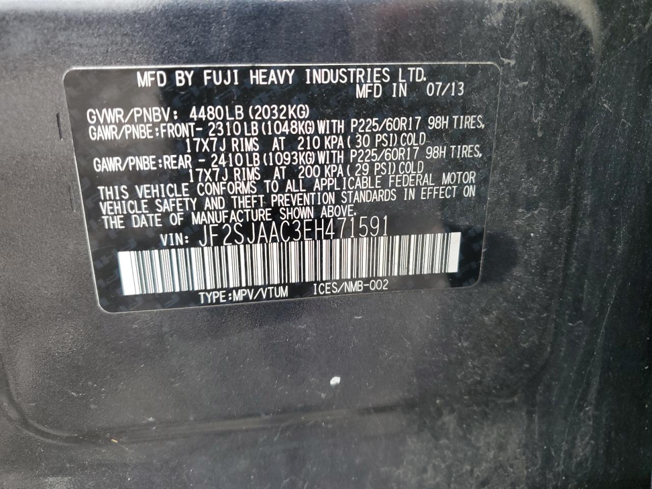 JF2SJAAC3EH471591 2014 Subaru Forester 2.5I