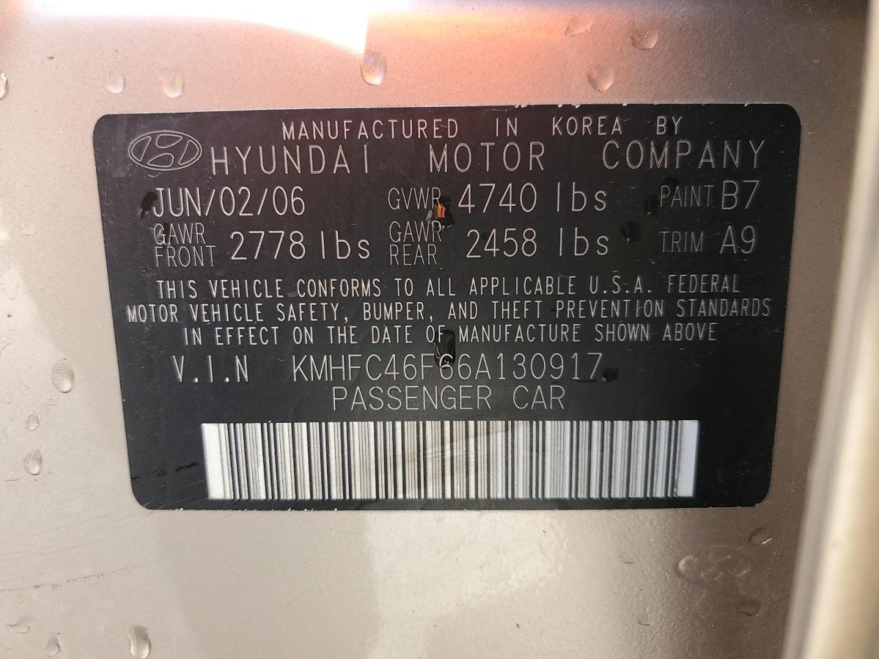 KMHFC46F66A130917 2006 Hyundai Azera Se