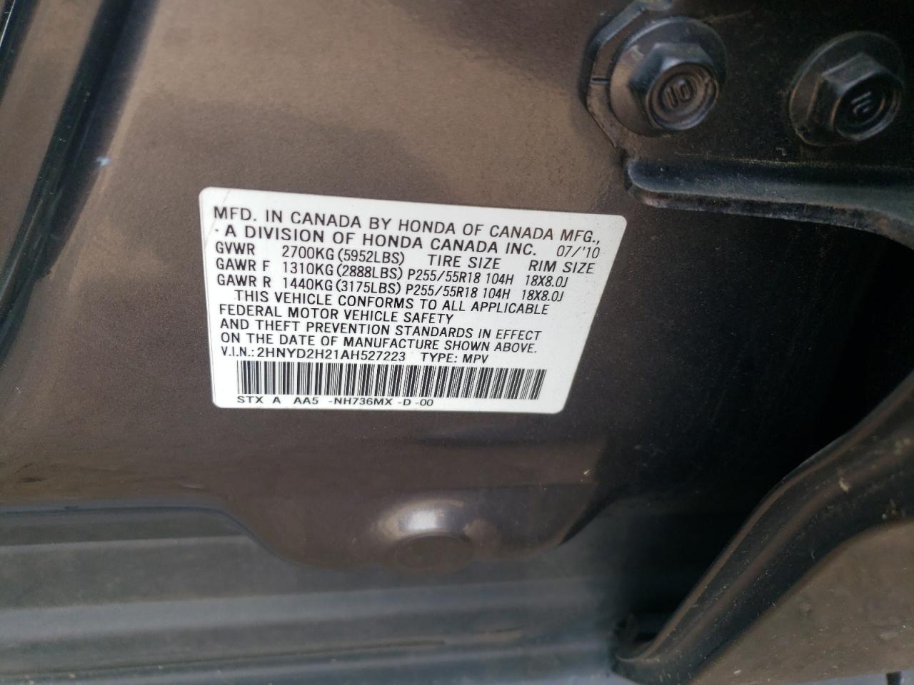 2HNYD2H21AH527223 2010 Acura Mdx