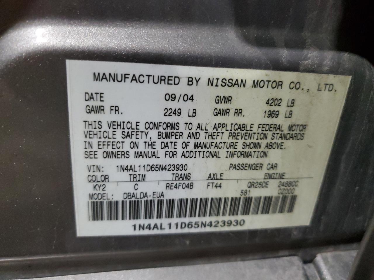 1N4AL11D65N423930 2005 Nissan Altima S