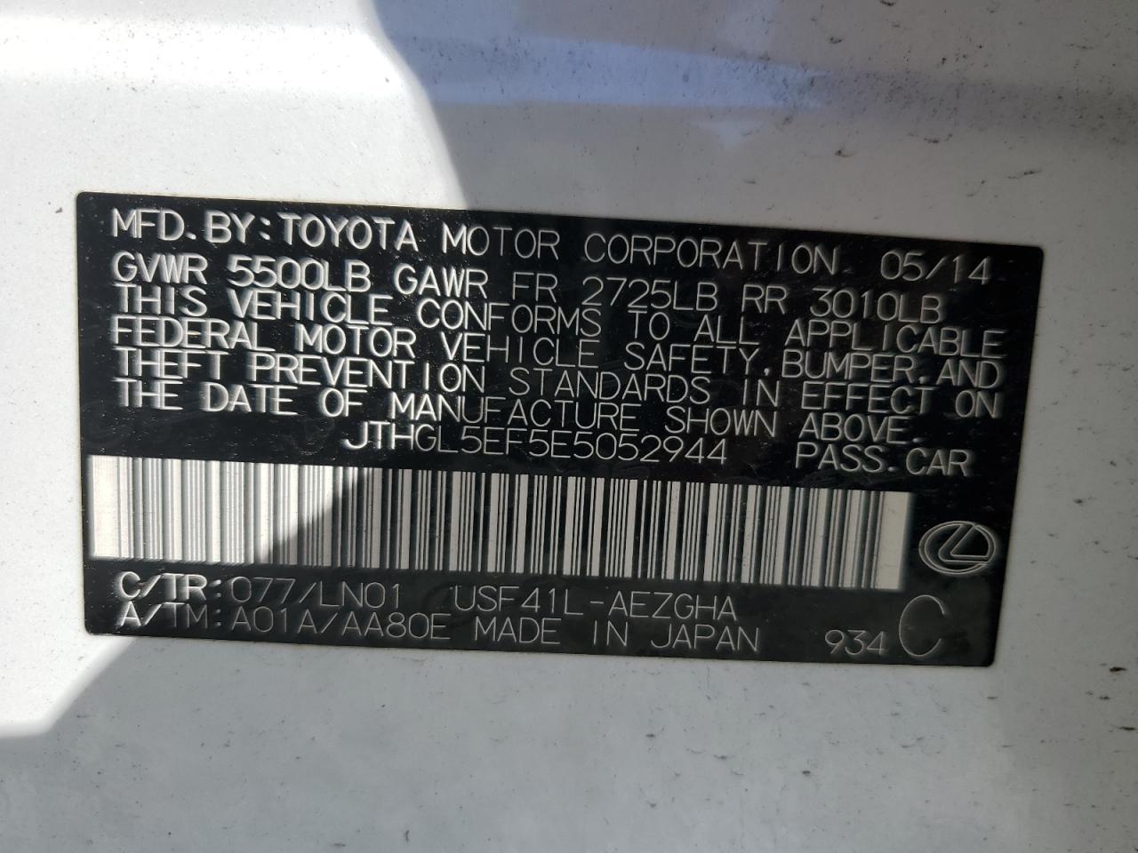 JTHGL5EF5E5052944 2014 Lexus Ls 460L