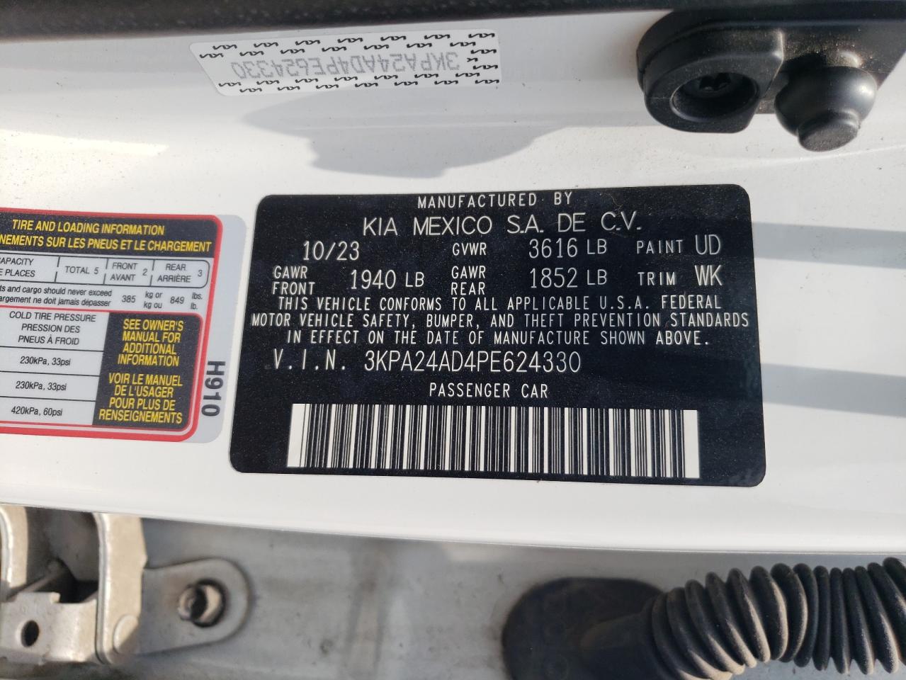 3KPA24AD4PE624330 2023 Kia Rio Lx