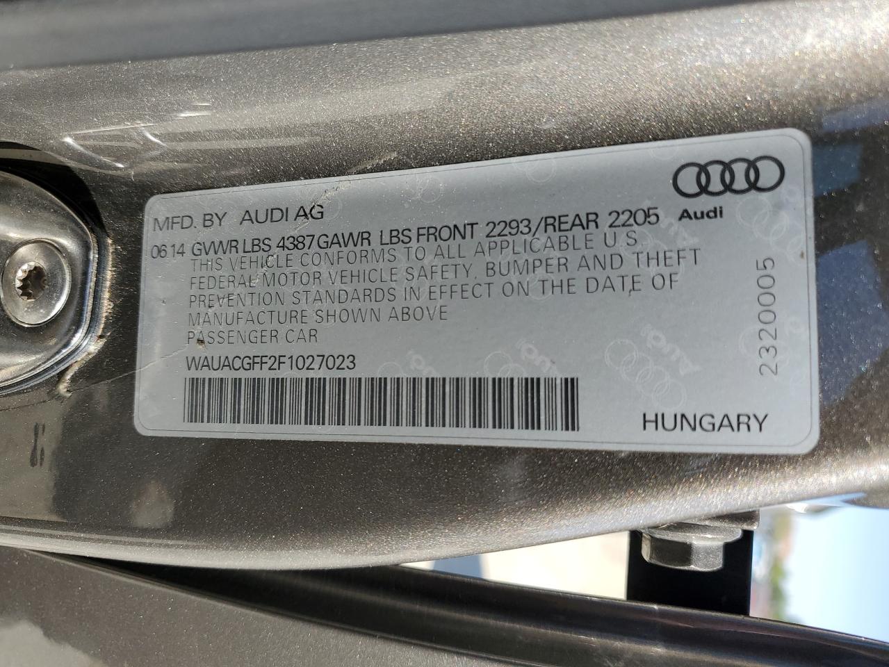 WAUACGFF2F1027023 2015 Audi A3 Premium