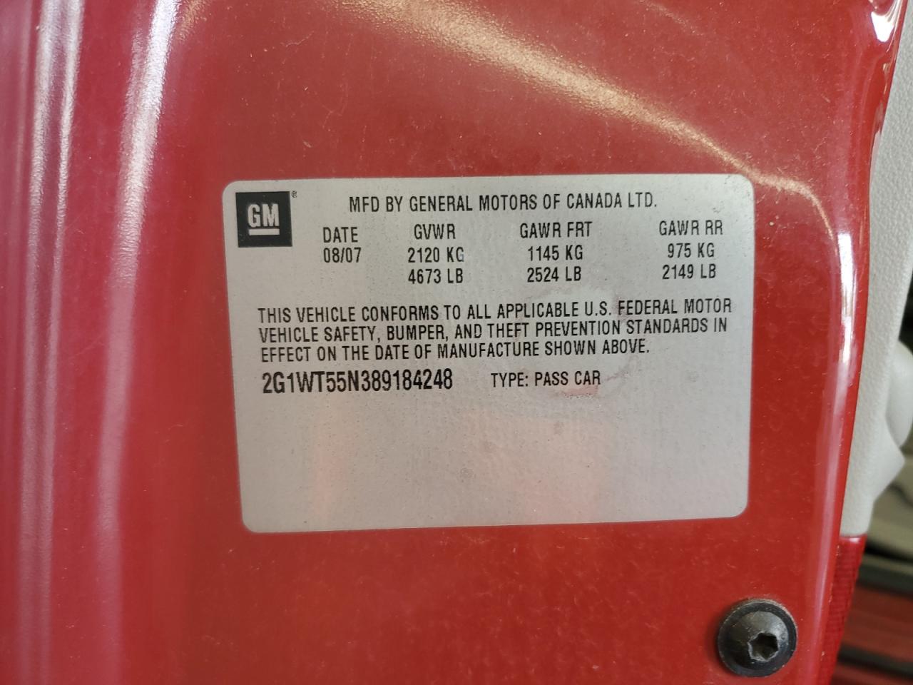 2G1WT55N389184248 2008 Chevrolet Impala Lt