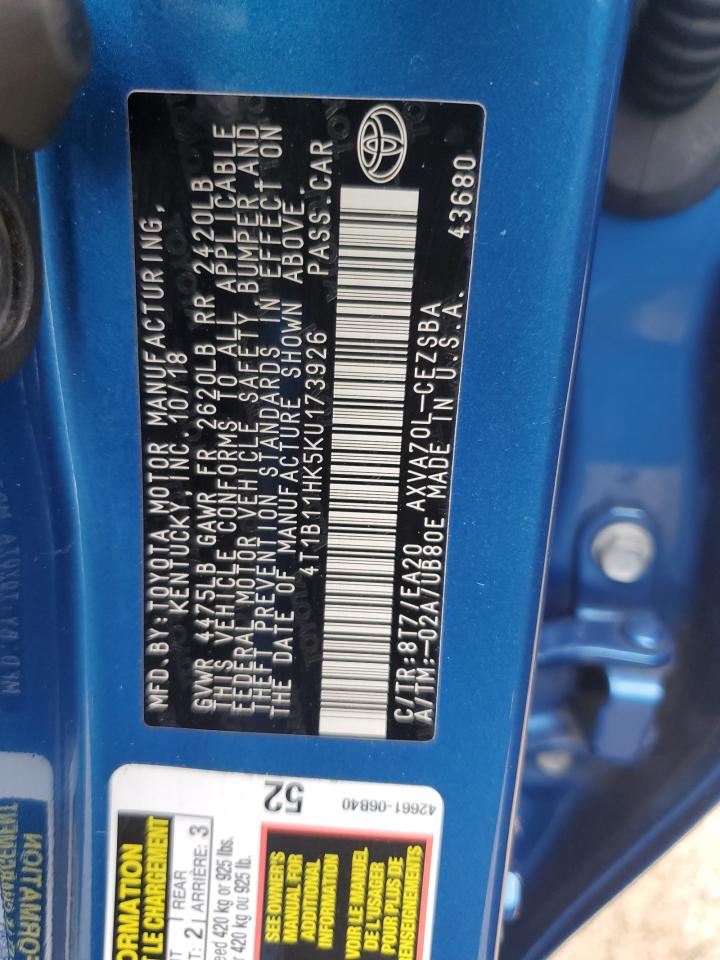 4T1B11HK5KU173926 2019 Toyota Camry L