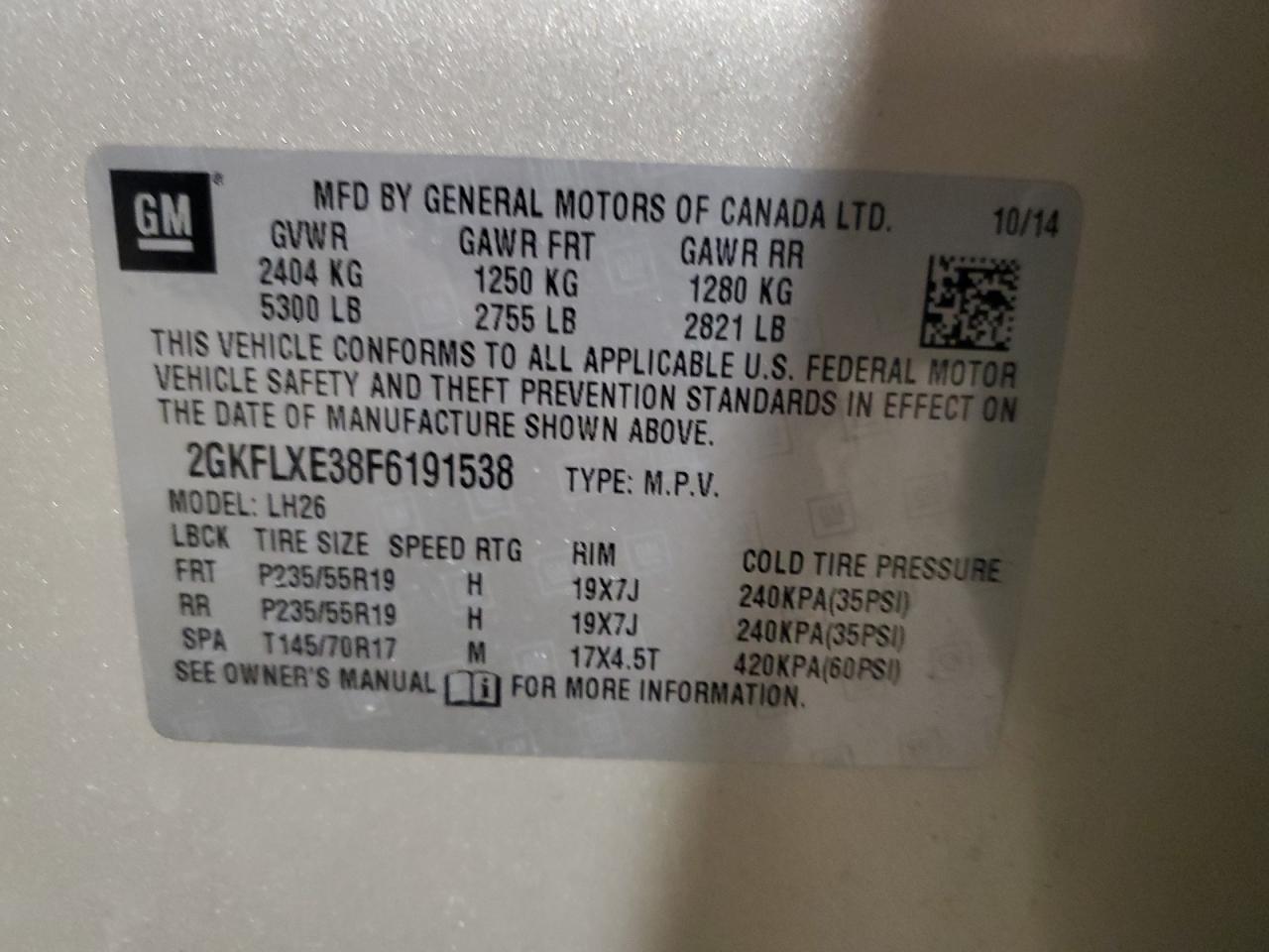 2GKFLXE38F6191538 2015 GMC Terrain Slt