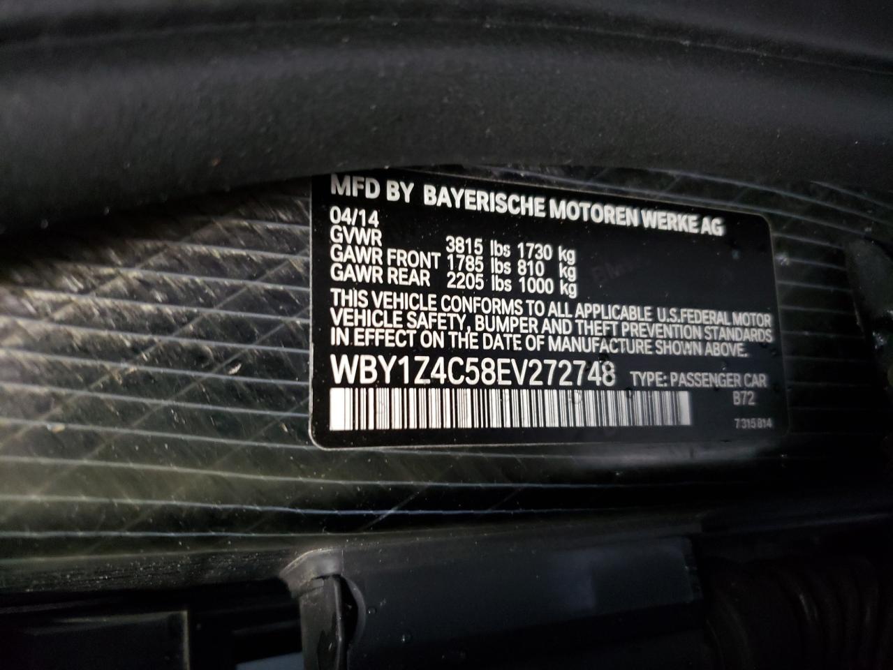 WBY1Z4C58EV272748 2014 BMW I3 Rex