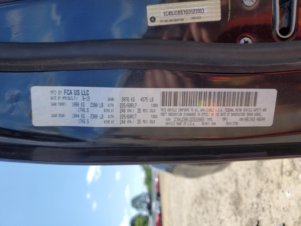 1C4NJDBB1GD522003 2016 Jeep Compass Sport