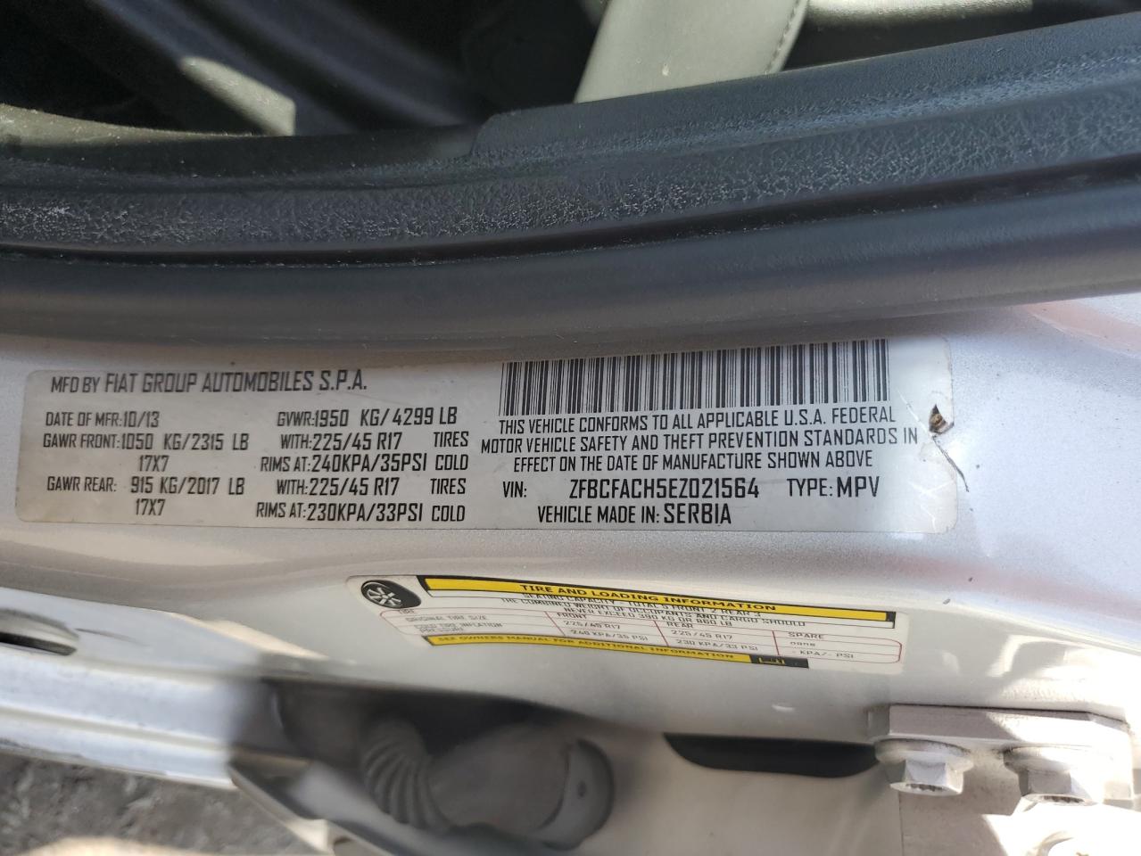 ZFBCFACH5EZ021564 2014 Fiat 500L Lounge