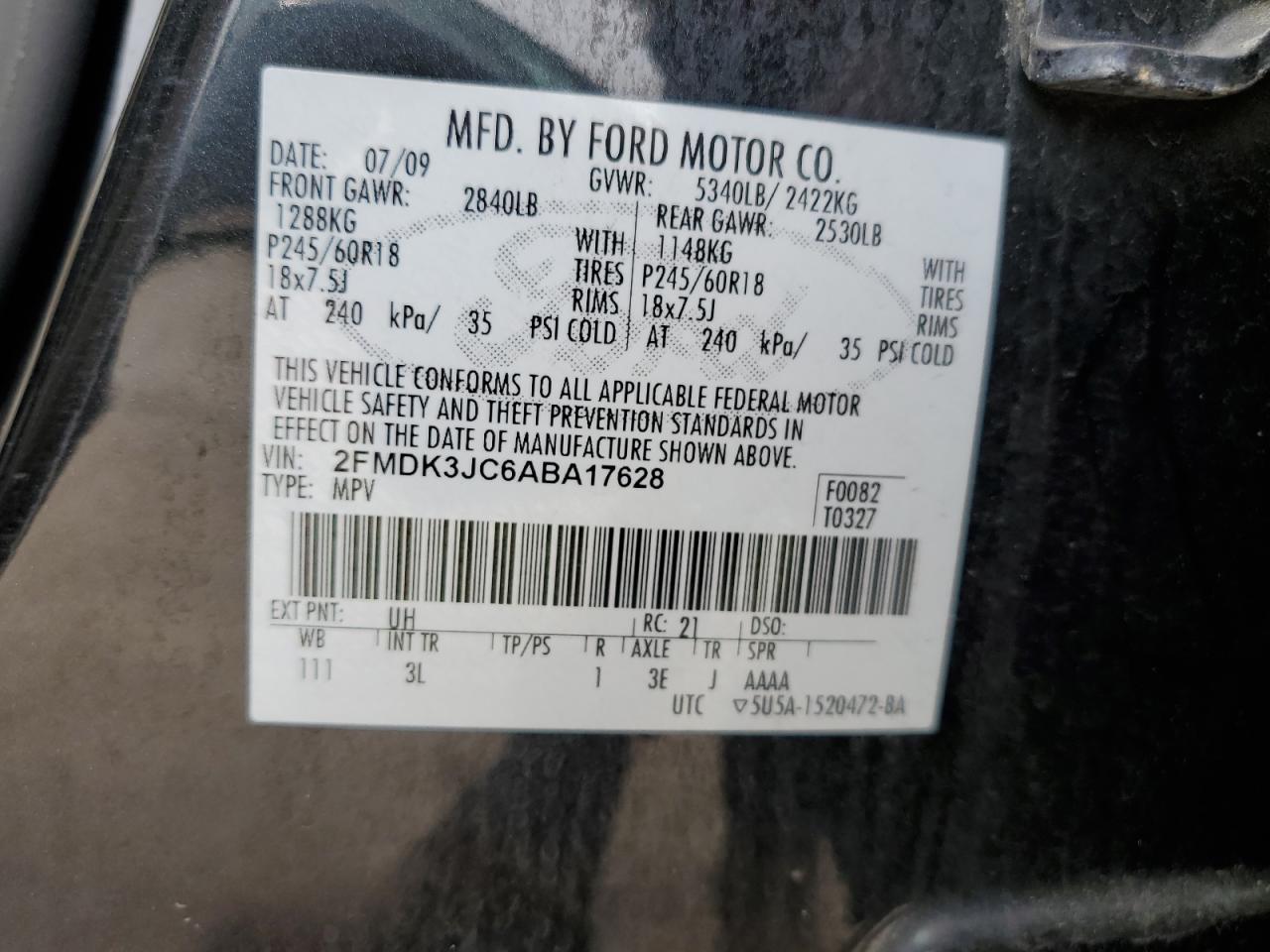 2FMDK3JC6ABA17628 2010 Ford Edge Sel