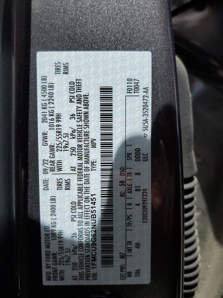 1FMCU9G62NUB51451 2022 Ford Escape Se