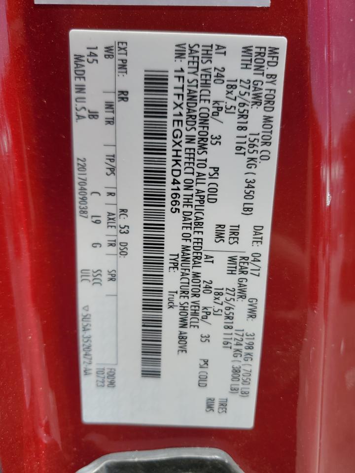 1FTFX1EGXHKD41665 FORD F-150 2017