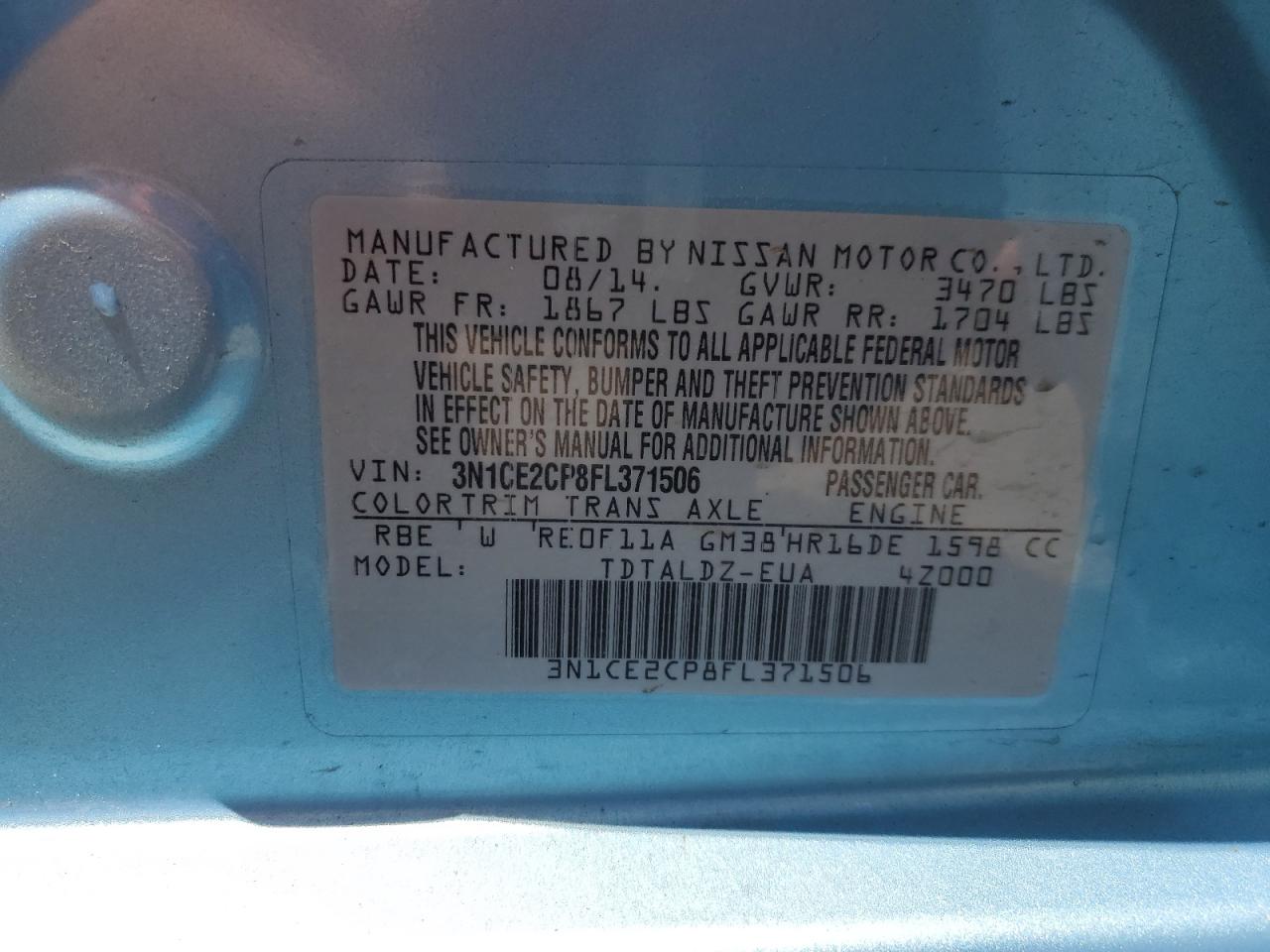 3N1CE2CP8FL371506 2015 Nissan Versa Note S