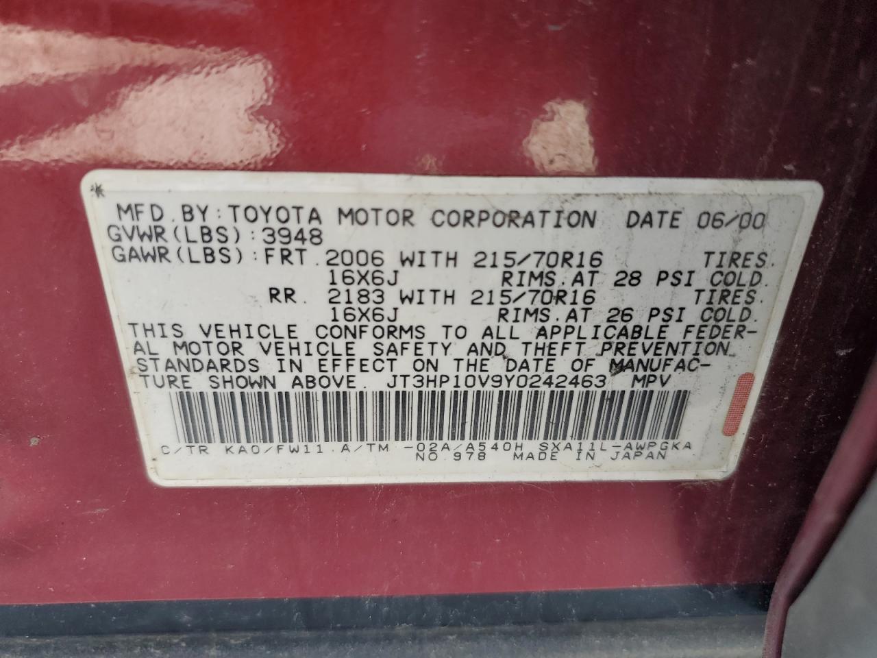 JT3HP10V9Y0242463 2000 Toyota Rav4