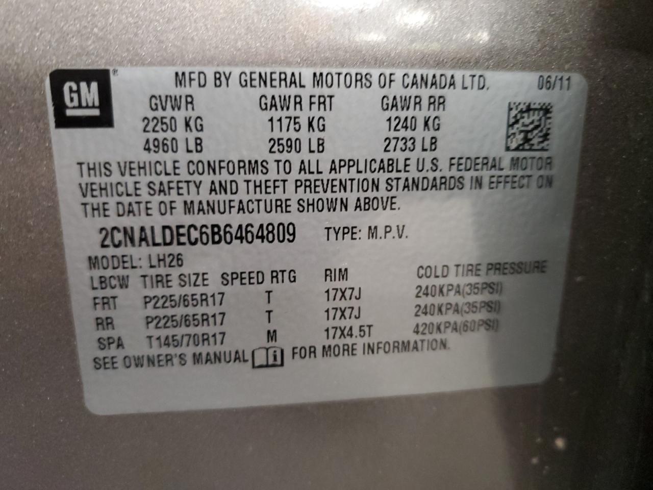 2CNALDEC6B6464809 2011 Chevrolet Equinox Lt