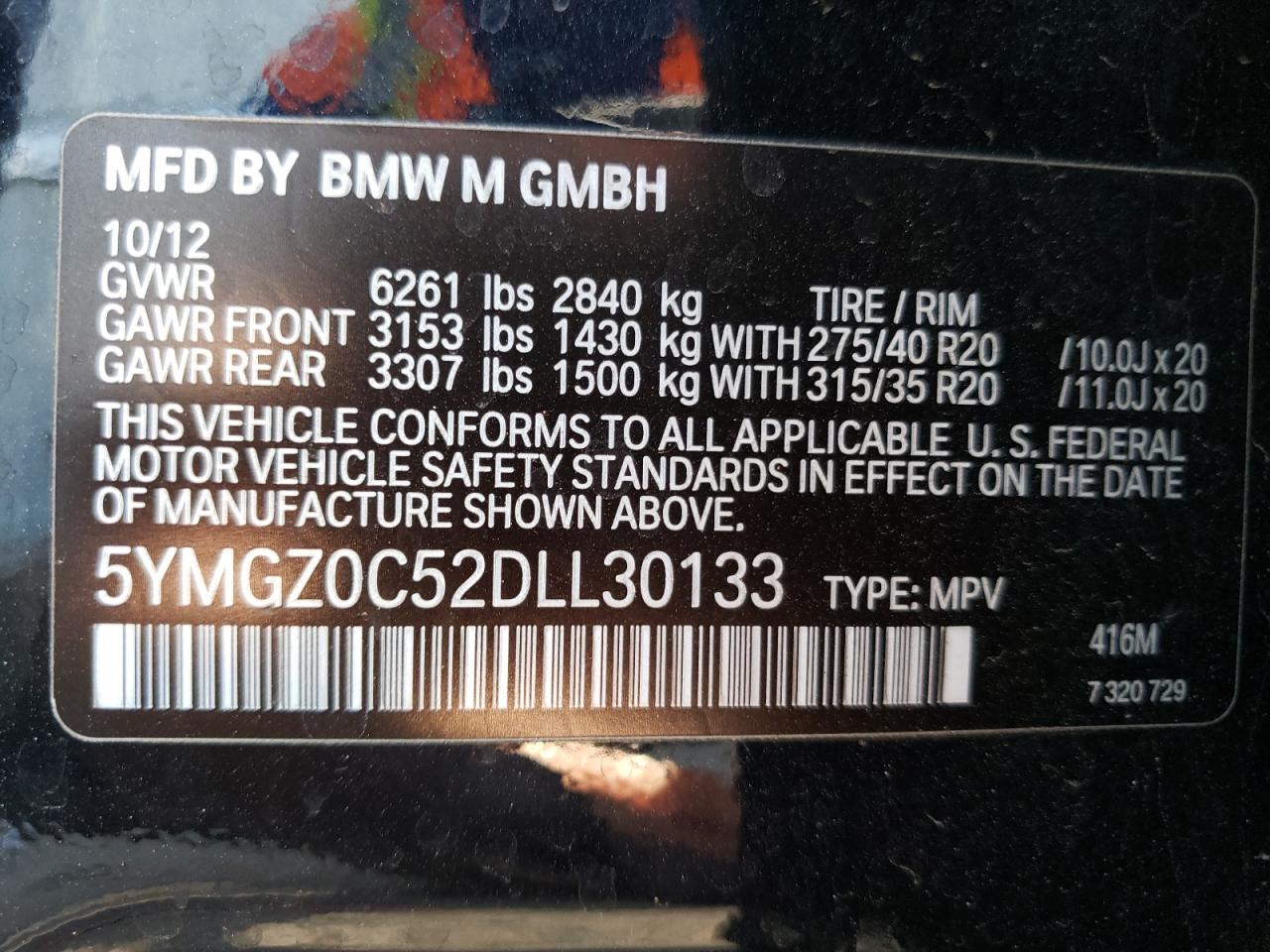 5YMGZ0C52DLL30133 2013 BMW X6 M