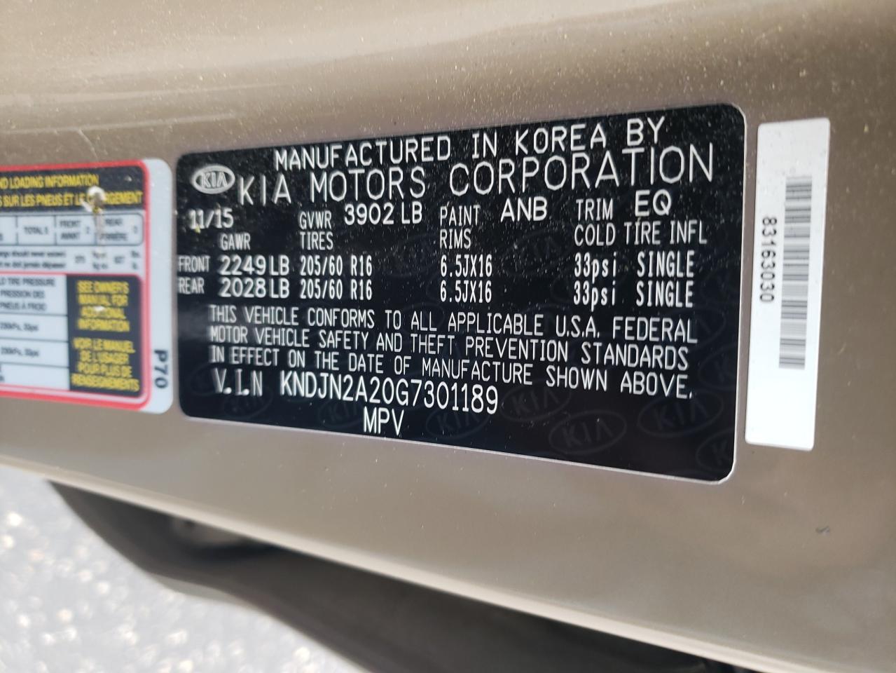 KNDJN2A20G7301189 2016 Kia Soul