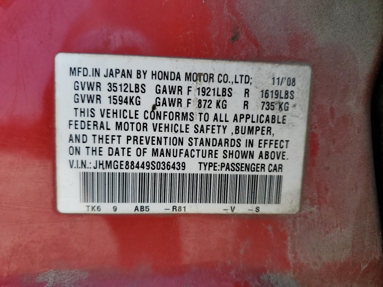 JHMGE88449S036439 2009 Honda Fit Sport