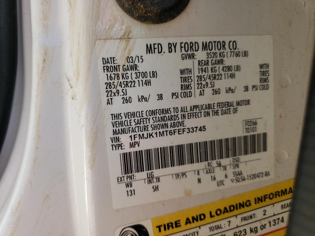 1FMJK1MT6FEF33745 2015 Ford Expedition El Platinum