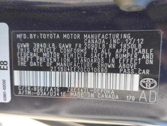 2013 Toyota Corolla Base VIN: 2T1BU4EE2DC010680 Lot: 55267554