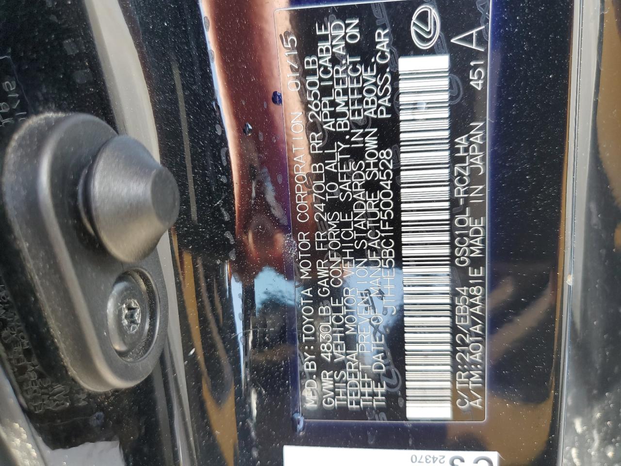 JTHHE5BC1F5004528 2015 Lexus Rc 350