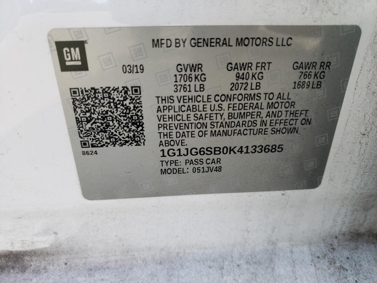 1G1JG6SB0K4133685 2019 Chevrolet Sonic