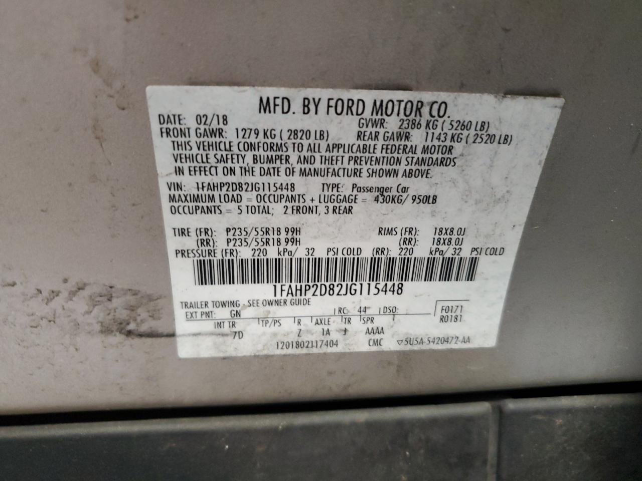 1FAHP2D82JG115448 FORD TAURUS 2018