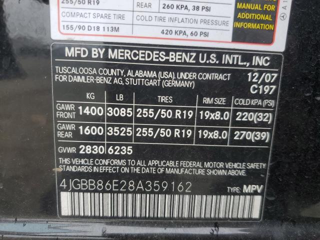 2008 Mercedes-Benz Ml 350 VIN: 4JGBB86E28A359162 Lot: 56347944