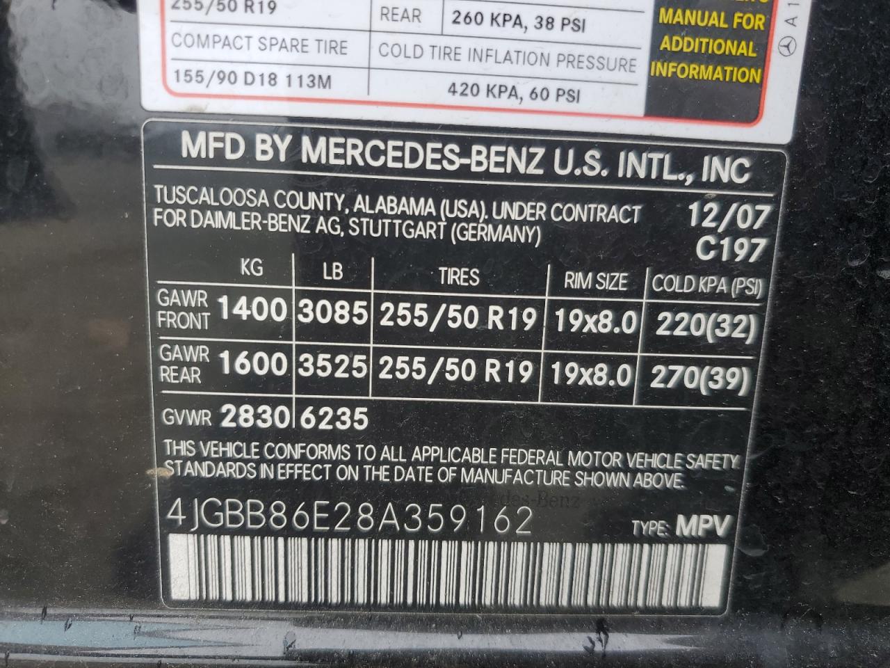 4JGBB86E28A359162 2008 Mercedes-Benz Ml 350