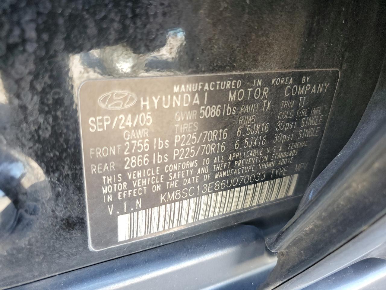 KM8SC13E86U070033 2006 Hyundai Santa Fe Gls