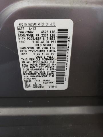 2012 Nissan Rogue S VIN: JN8AS5MV3CW411139 Lot: 54156434