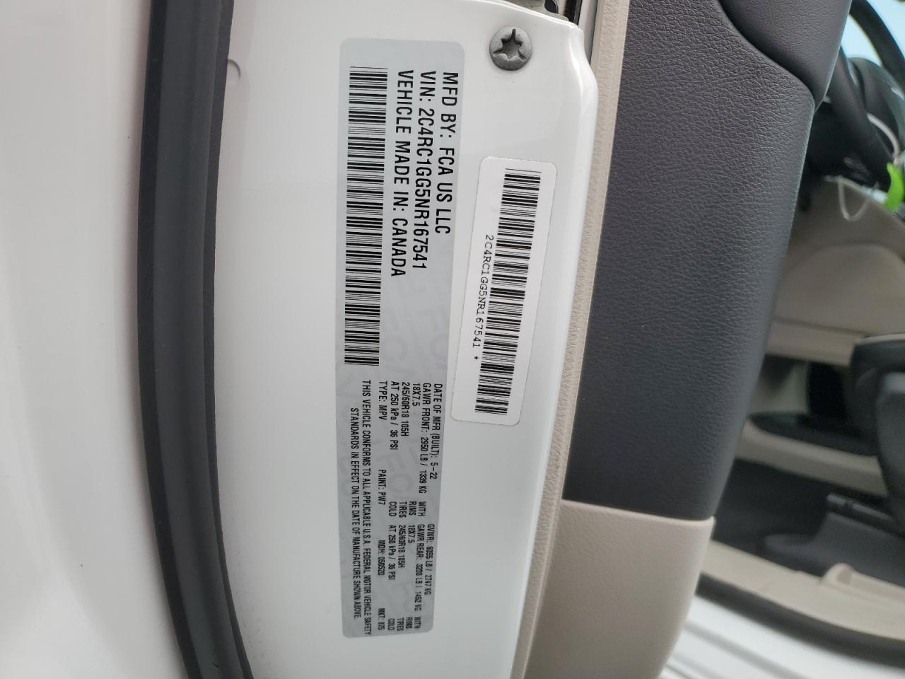 2C4RC1GG5NR167541 2022 Chrysler Pacifica Limited