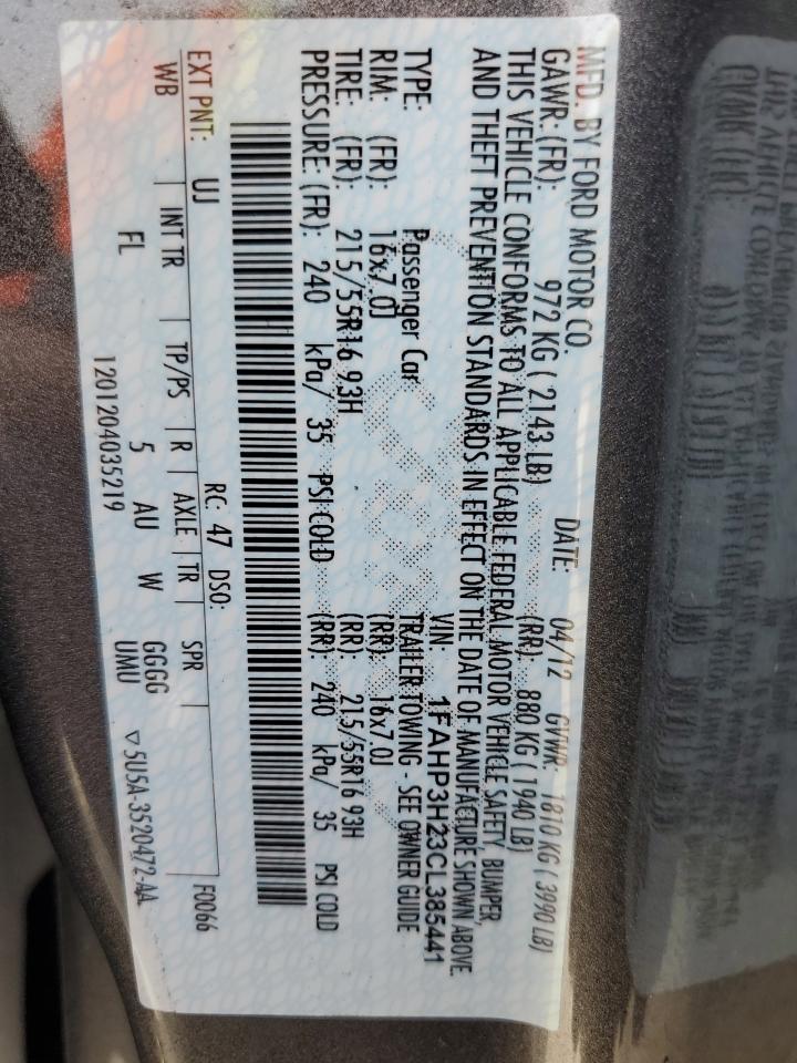 1FAHP3H23CL385441 2012 Ford Focus Sel