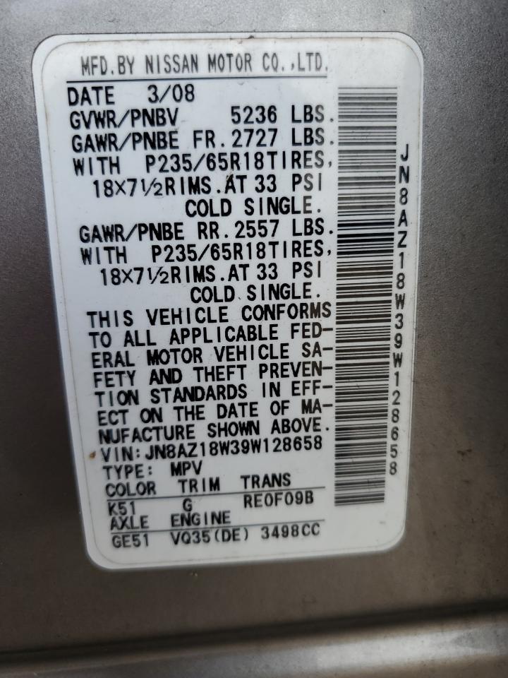 JN8AZ18W39W128658 2009 Nissan Murano S