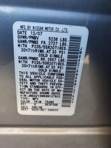 2009 Nissan Murano S VIN: JN8AZ18W69W107903 Lot: 55530624