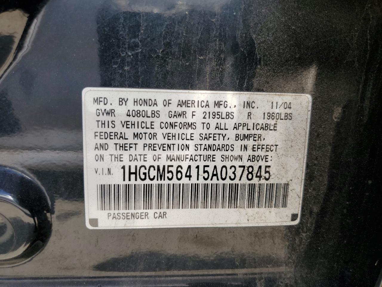 1HGCM56415A037845 2005 Honda Accord Lx