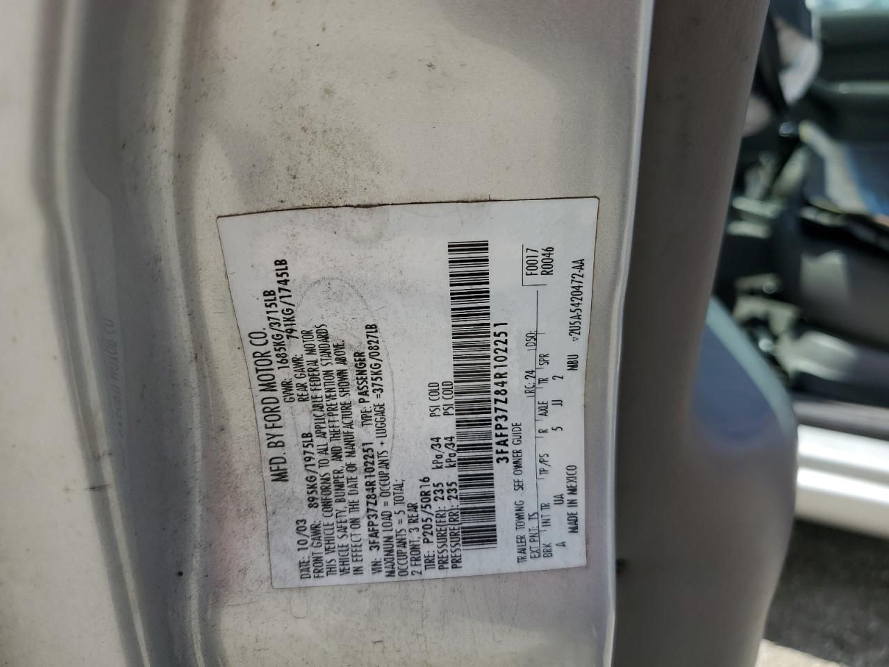 3FAFP37Z84R102251 2004 Ford Focus Zx5