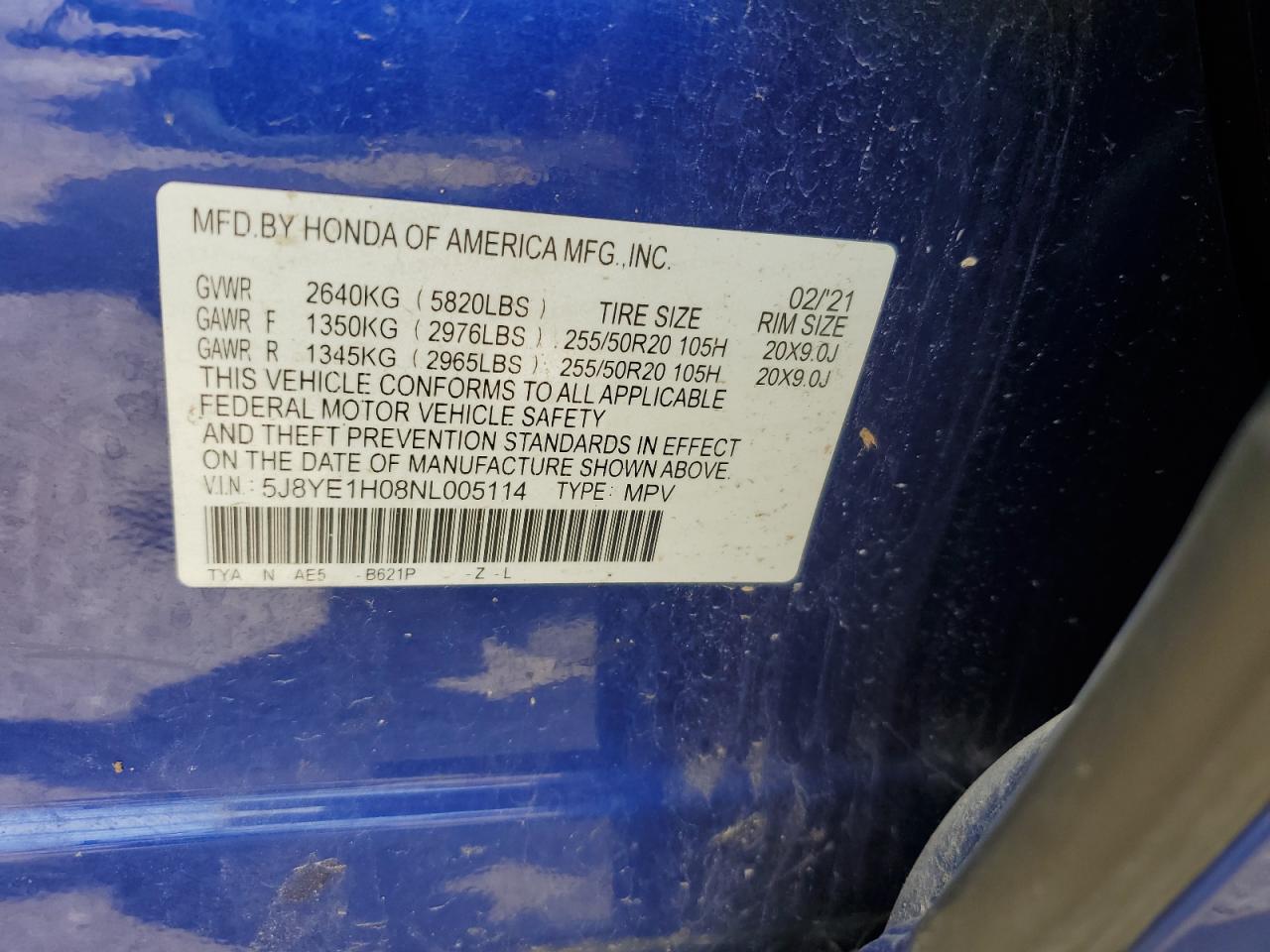 5J8YE1H08NL005114 2022 Acura Mdx A-Spec