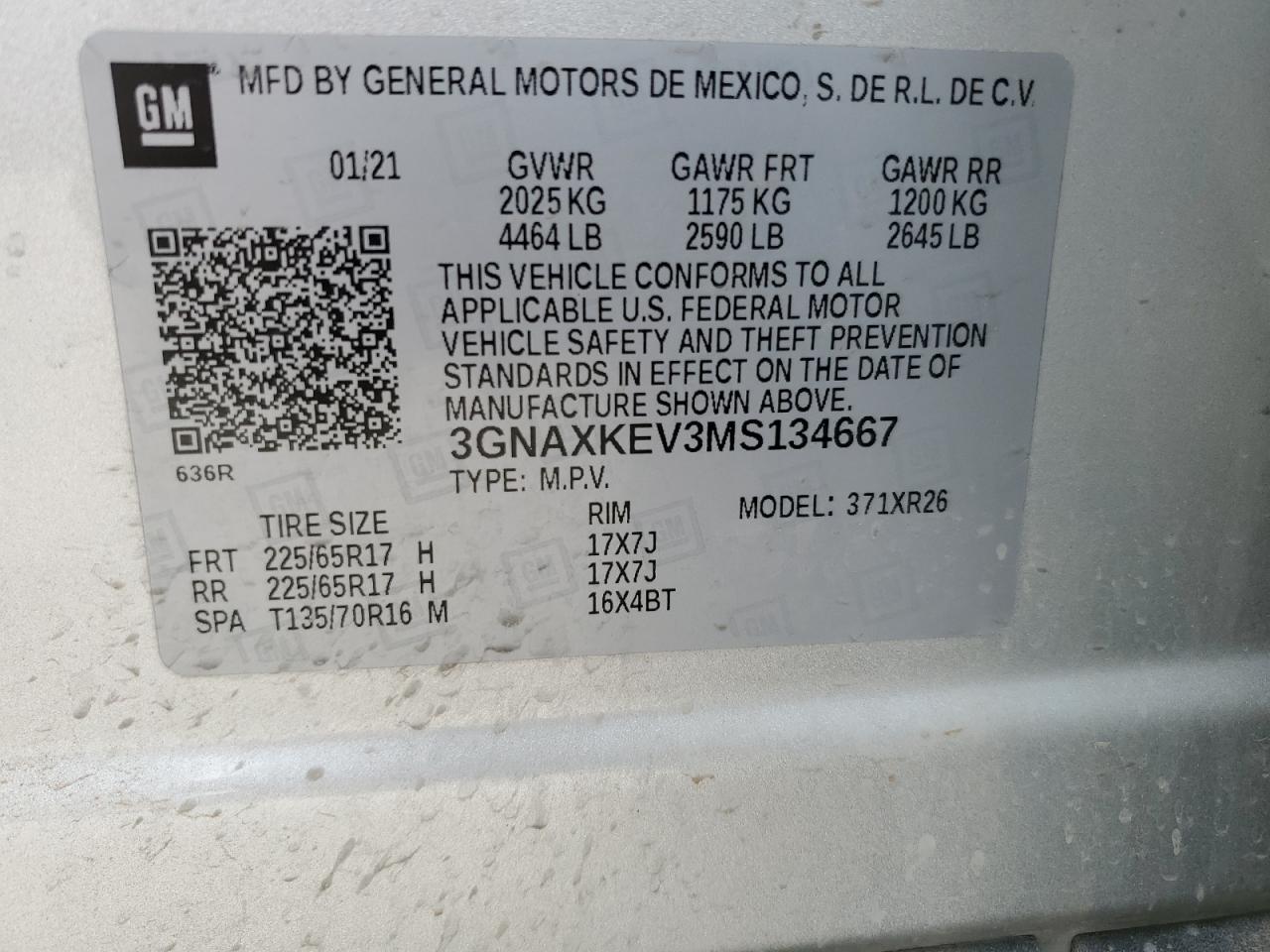 2021 Chevrolet Equinox Lt vin: 3GNAXKEV3MS134667