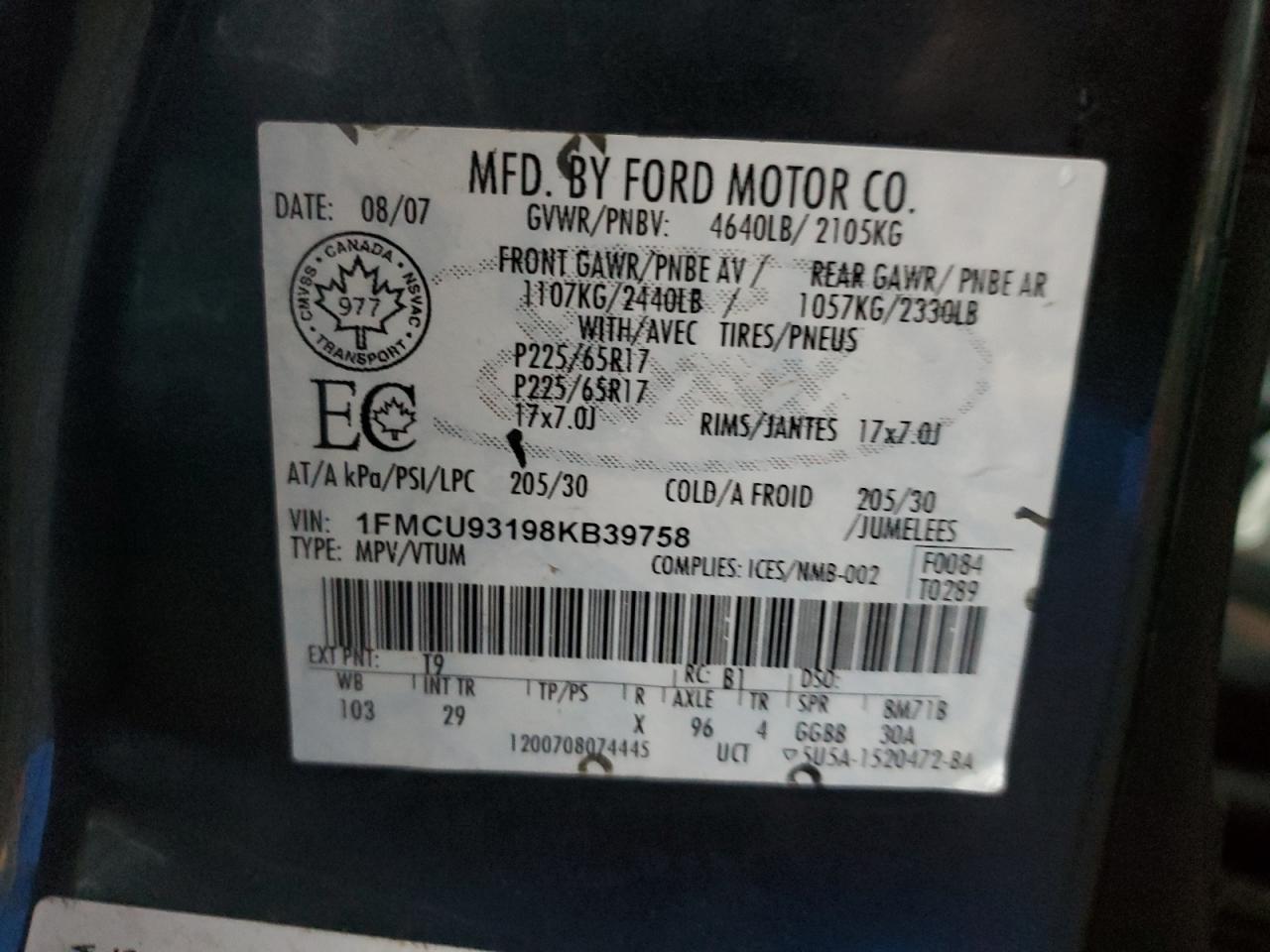 1FMCU93198KB39758 2008 Ford Escape Xlt