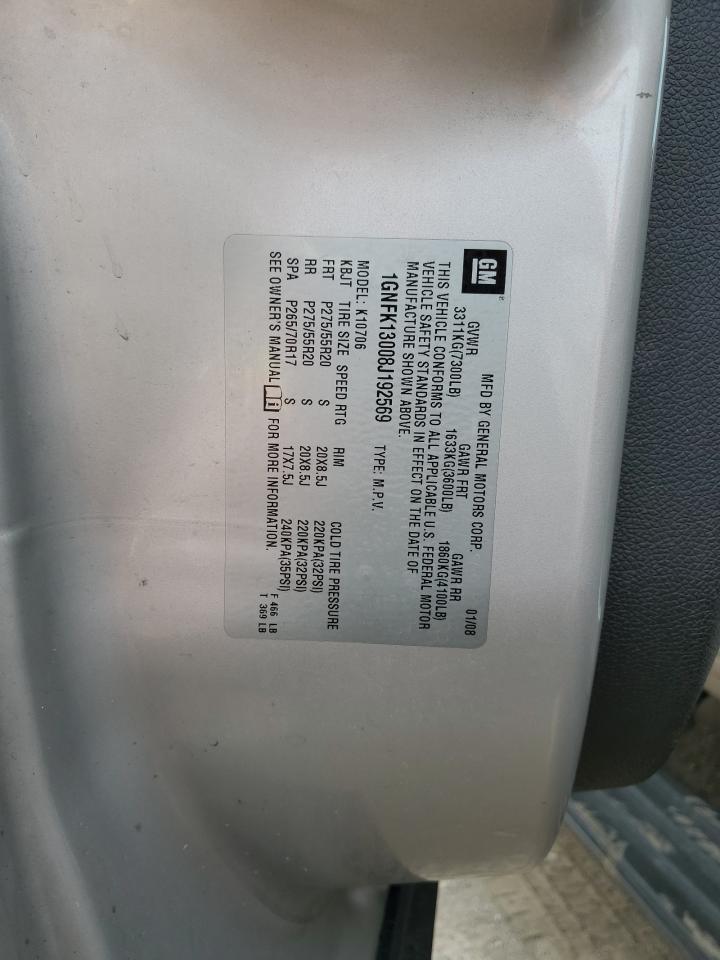 1GNFK13008J192569 2008 Chevrolet Tahoe K1500